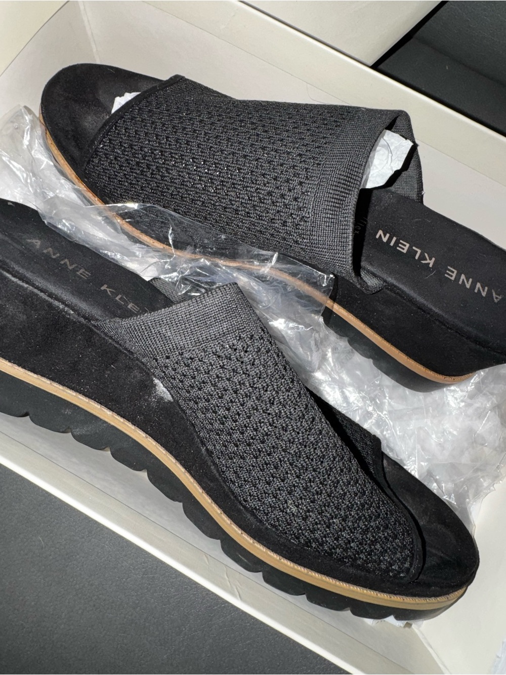 Anne Klein Men's Black Knit Slide Sandals with Platform Sole